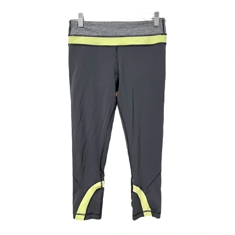 LULULEMON Run: Inspire Crop II Grey Light Green Leggings Size 6 - Picture 4 of 8